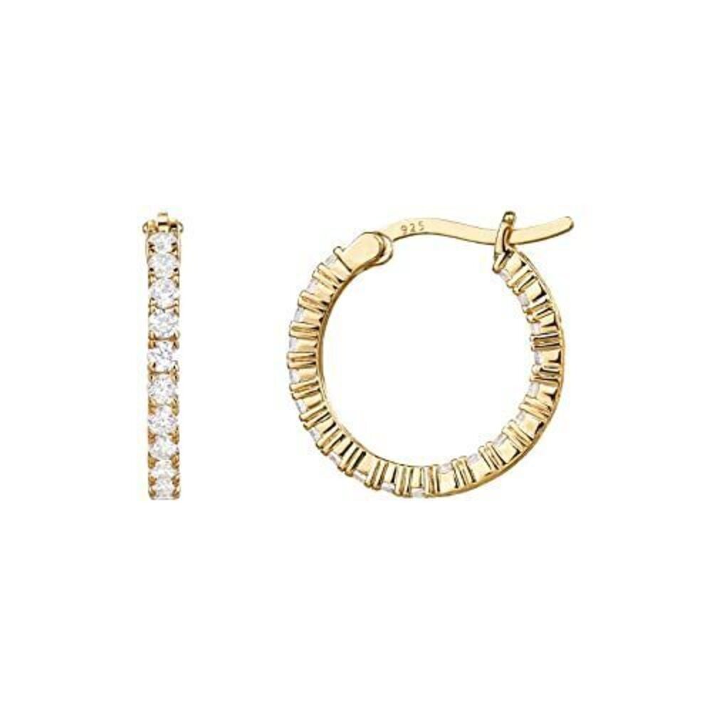 1973 18K Gold Plated 925 Sterling Silver Post Cubic Zirconia Hoop Earrings